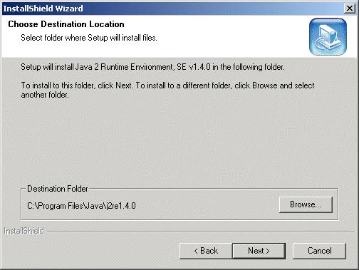 Figure 114. Choose Destination Location Page 6. Verify that the specified destination folder is the location where the Java 2 Runtime Environment program files should be installed.
