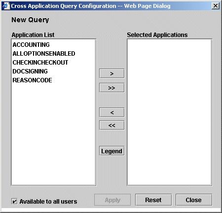 You perform two basic steps when configuring a new cross-application query: Select the applications to include in the query Select the application fields to include in the query The following