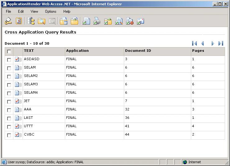 Figure 122. Cross Application Query Results View You can open one or more documents from Query Results view. For more information, refer to Displaying Documents from Query Results View, page 180.