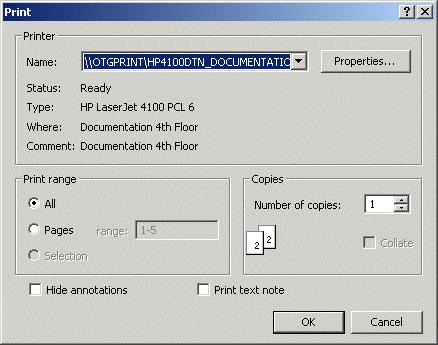 Figure 136. Print Dialog Box Note: For information about configuring general result set printing options, refer to "Search/Result Set Tab" in Chapter 2, Customizing Your Workstation. 3.