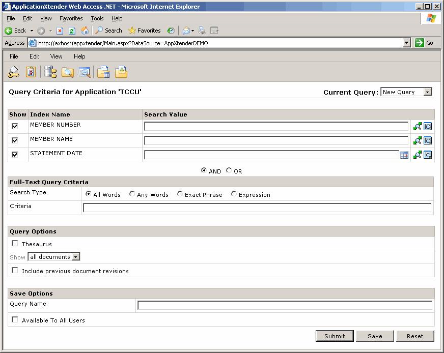 Figure 97. Application Query View (New Query) Note: To return to Application view, click the Application List button on the toolbar, or click Applications on the View menu. 2.