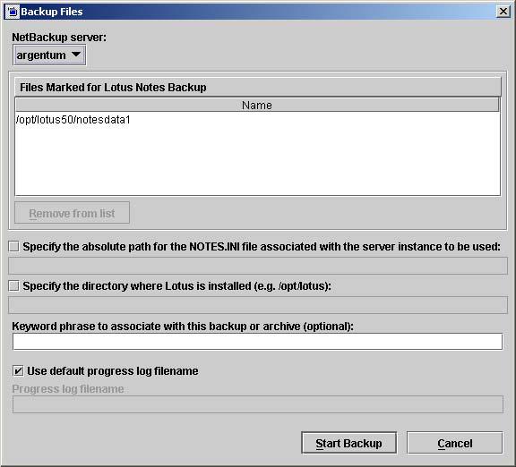 Performing a User-Directed Backup Note It is not possible to select individual transaction log extents to be backed up.