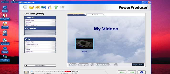 5. Cyberlink Power Producer allows you to customize the menu of your DVD, select the green arrow to continue. 6.