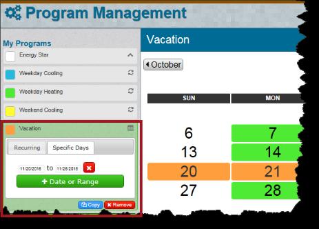 A pop-up window titled Add Program is displayed. Type the name of your new program in the data entry field and click the OK button. a. Example: Vacation 4.