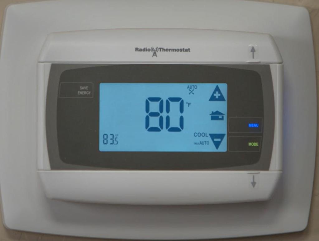 Thermostat Features Use the touch- screen arrow keys to temporarily override the current target temperature or use the Mode button to temporarily change the cycle mode between Heat, Cool, Auto, or