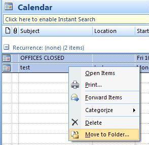 and moving. Next click an item in the list then do a CTRL A (hold the control key down and press A) to select all of the calendar items.