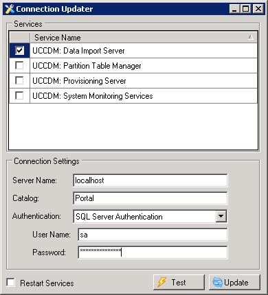 Standard Administrative Operations Resetting Default Database Connections figure shows the default relational database connection settings for the Unified CCDM Data Import Server.
