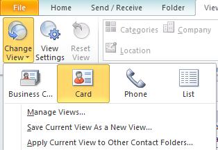 Organizing Contacts - 2010 View > Current View > Change View > List