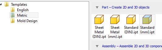 Autodesk Inventor - Basics Tutorial Exercise 1 Launch Inventor Professional 2015 1. Start a New part. Depending on how Inventor was installed, using this icon may get you an Inch or Metric file.