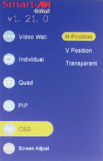 CONTROL USING IR REMOTE CONTROL (Continued) OSD: The OSD selection gives you the ability to position the OSD menu where you want it on the display.