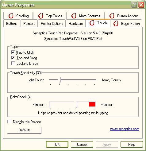 Using Your Notebook 2. Double-click the Mouse icon z to open the Mouse Properties dialog box. cad goes here S Did 3. Click the Touch tab. 4. Select Tap to Click to turn on the tapping feature. 5.