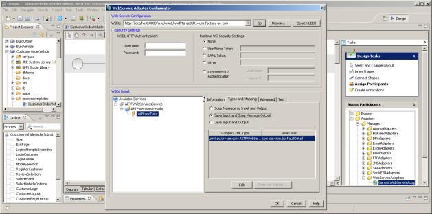 The dialog now displays a list of the input parameters to the Web service call, and lets me enter test values for them.