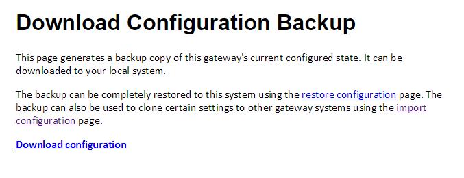 Clicking on the Download configuration link will download the backup configuration file to your computer.