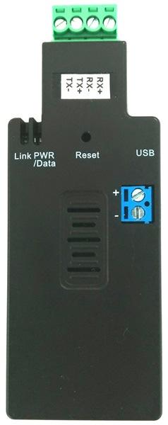 Default Mini USB (Power) + (5~27 VDC) GND LED Status Data LED flash Data