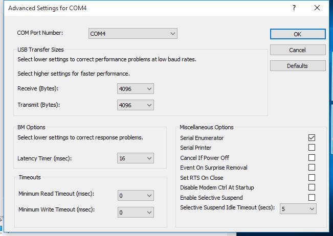 3 The Drivers for Windows Figure 17: Advanced port options 3.3.1. Rename the Serial Port The option COM Port Number on top of the advanced settings allows to rename the port.
