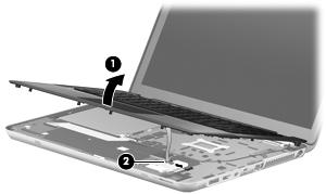 Release the ZIF connector to which the TouchPad cable is attached, and then disconnect the cable (2) from the system board. 7.