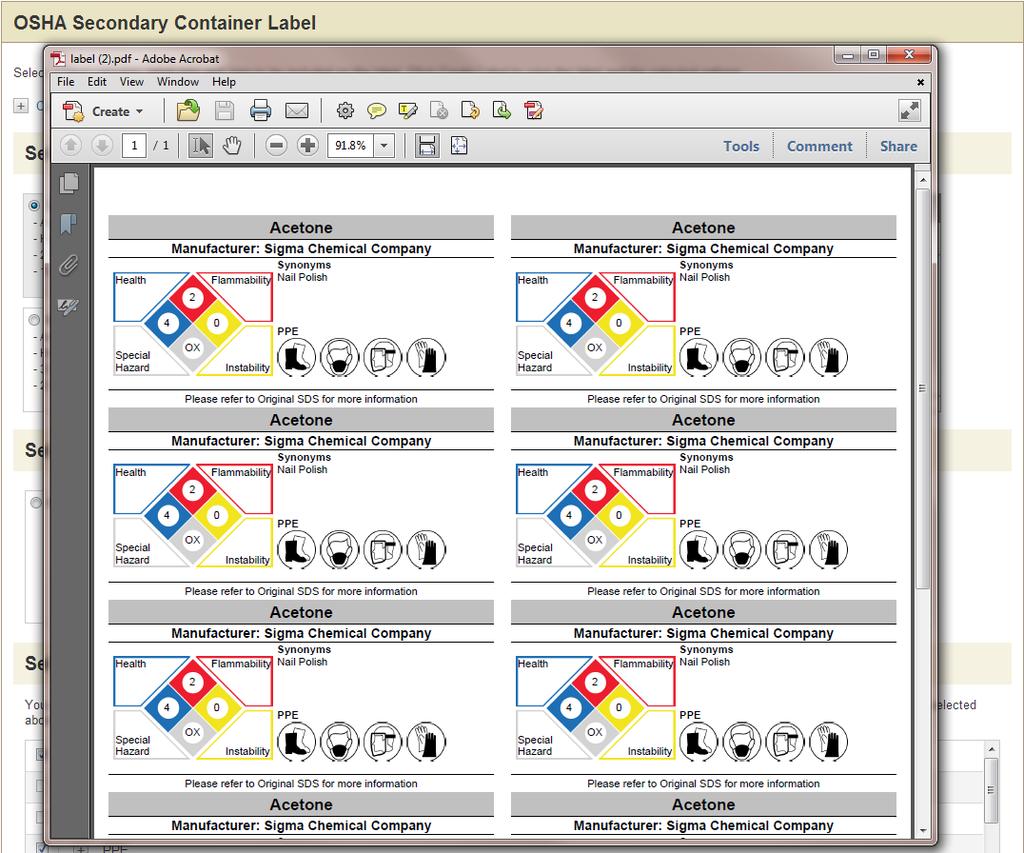 Viewing and Printing a Label Upon selecting the Generate Label button, a new window will open with your Label preview.