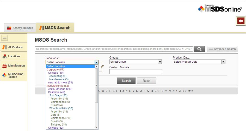 Searching for Specific Locations Choose the specific location where your Product is located.