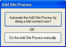Adding a New Site: Using the Main window Tab labeled Sites, a new Site Definition can be created and saved for future use.