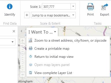 The I Want To menu The menu also provides access to a specialized tool named Zoom to street address, city/town, or zipcode.
