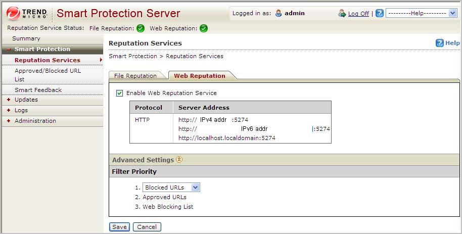 Using Smart Protection Server Web Reputation Enable Web Reputation to support URL queries from endpoints.