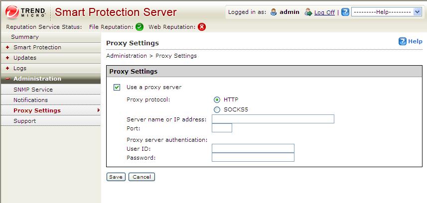 Using Smart Protection Server Configuring Proxy Settings If you use a proxy server in the network, configure proxy settings.
