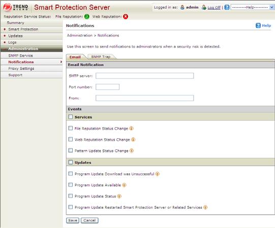 Monitoring Smart Protection Server Configuring Email Notifications To configure email notifications: