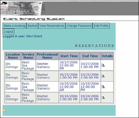 The Reservations List Figure 2-9 The Reservations List The Reservation Confirmation Page (Figure 2-8) will be displayed when the Reservation Process is completed.