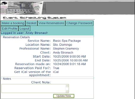 The Client Reservation Details Page Figure 2-10 The Client Reservation Details Page The Client Reservation Details Page (Figure 2-10) provides clients with details on each appointment.