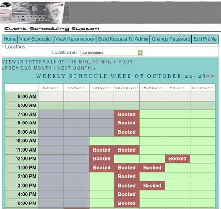 The Professional View Scheduler Page Figure 2-14 The Professionals View Reservations Page The Professional View Scheduler Page (Figure 2-14) allows professionals to view the Weekly Calendar as well