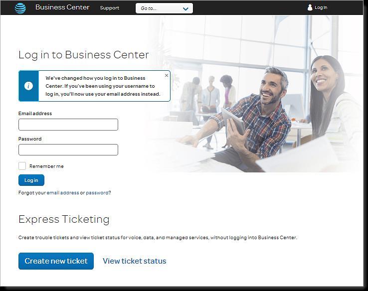 Use your email address to log in To log in to Business Center, you now use the email address associated with your account. This is the one you used when you activated Business Center.