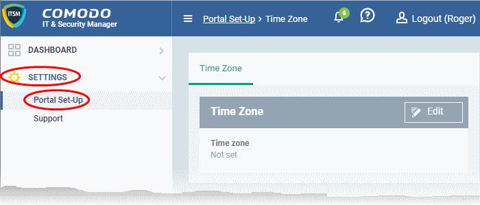 5.2.Settings The 'Settings' tab lets you set your time zone and view support/contact information.
