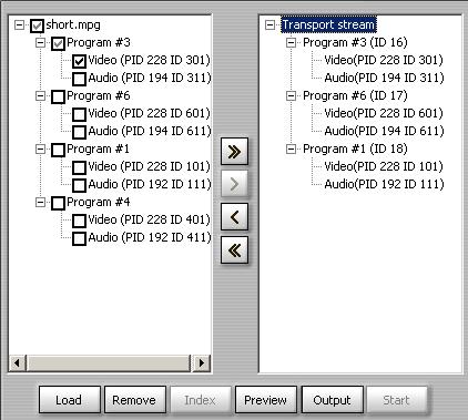 Figure 4. Remux Mode Dialog Box 4. To preview the selected streams click the Preview button. The following lists different actions for previewing files: To start previewing, click Play.
