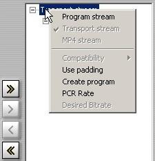 Figure 5. Output Stream Shortcut Menu: Stream Type Selection 8. If you want to remultiplex only a part of the stream, you must set the limits of the output file on the Trim slider. Figure 6.