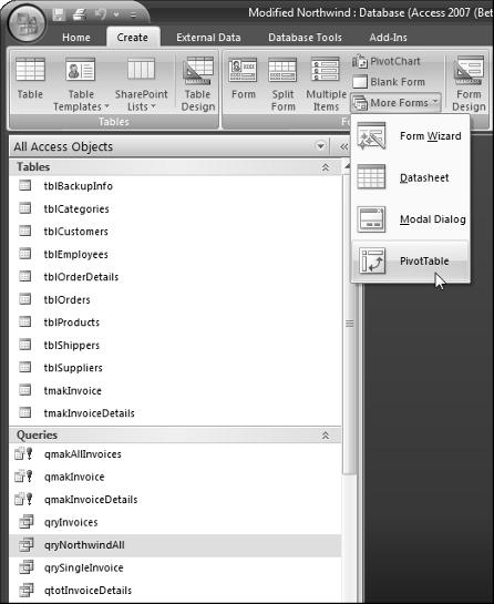 Part I The Office Components and What They Do Best FIGURE 1.24 Creating a PivotTable. A new form based on the data source opens in PivotTable view (see Figure 1.
