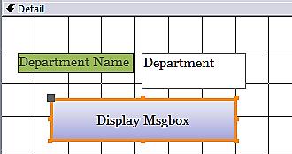 Figure 6.12 Change the Name of the control to cmddisplaymsgbox then click on the Events Tab.