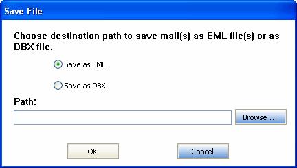 Select the option such as, Save as EML or Save as DBX to save the file with the required extension. 8. Click Browse to save the file at desired location. Select a folder to store.dbx file.