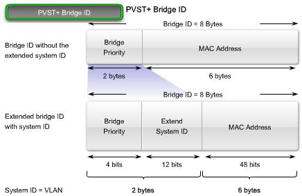 PVST+ Bridge ID PVST+ requires that a separate instance of spanning tree run for each VLAN. To support PVST+, the 8-byte BID field is modified to carry a VLAN ID (VID).