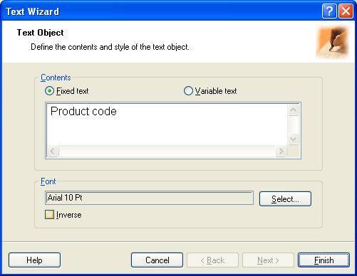 Using Text Wizard Text Wizard First screen of Text Wizard Text Wizard guides you to define all parameters for the text object.