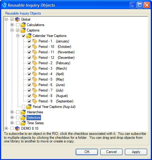 Click Reusable Inquiry Objects. 3. If you have appropriate capabilities and permissions, you see both windows in the dialog; otherwise, you see only the right window. 4.
