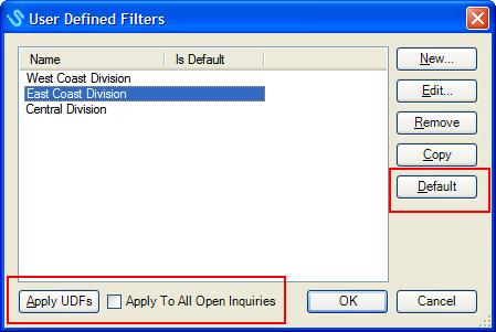 User Defined Filter Options 1.