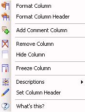 Column Options - access the format dialog by completing the following steps: 1. Right-click in the column heading. 2. Select from the drop-down menu to: Format Column (QRA 107.