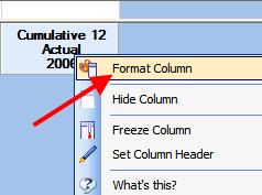 Option 2: From drop-down menu 1. Right-click on a specific column. 2. Click Format Column. 3. Define format style. 4. On the General Tab, click override if this is to override the default.