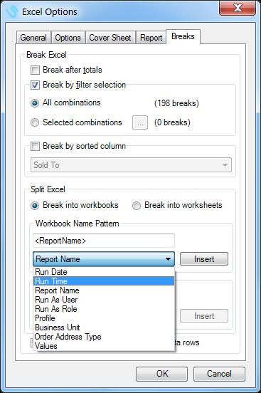 Breaks: Optionally select to break the report after totals, filter selection(s), or by a sorted column. The column can be hidden.