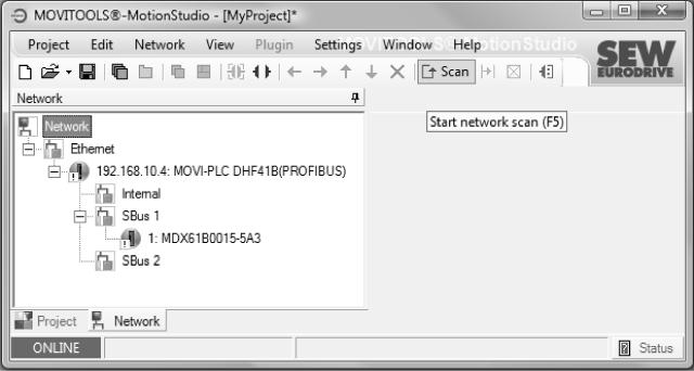 I Project Planning and Startup 5 Configuration with the MOVITOOLS MotionStudio PC software 0 You can also enter the network address (the part of the IP address in which the bits of the net mask are