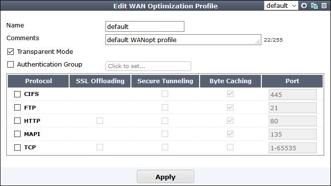 WAN Optimization and Web Caching WAN optimization profiles You can apply different combinations of these WAN optimization techniques to a single traffic stream depending on the traffic type.