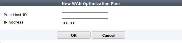 WAN optimization peers WAN Optimization and Web Caching Create New Edit Delete Local Host ID Search Peer Host ID IP Address Ref. Create a new WAN optimization peer. Edit a WAN optimization peer.