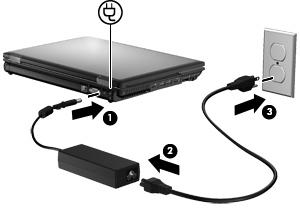 When you connect the computer to external AC power, the following events occur: The battery begins to charge.