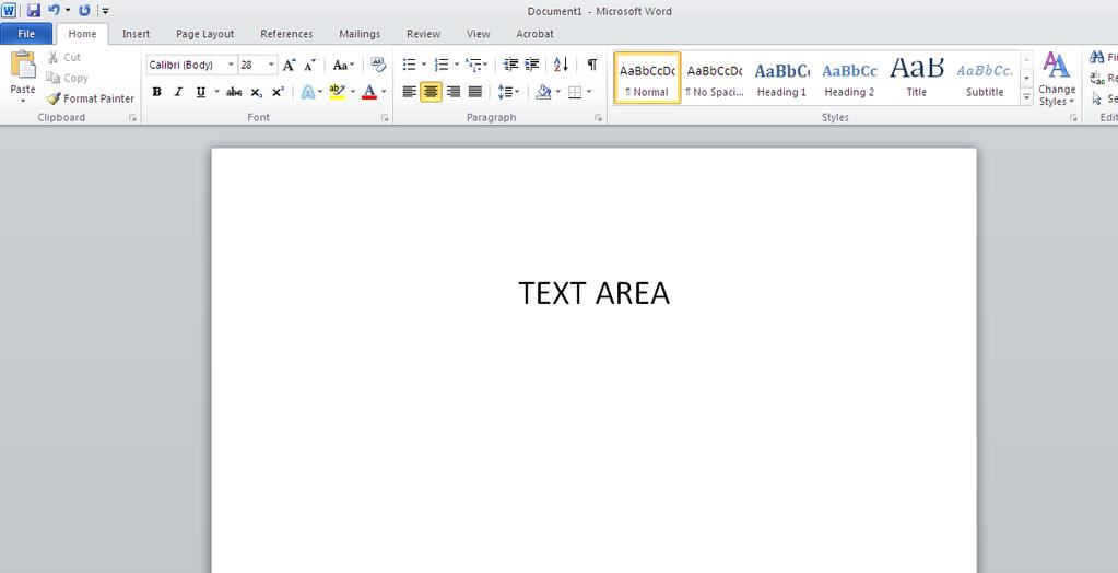 Typing in MS Word Text Area The white space below the toolbar that resembles a blank page is the text area.
