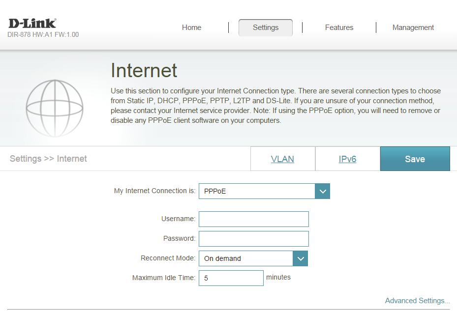 Section 4 - Configuration PPPoE Select PPPoE if your ISP provides and requires you to enter a PPPoE username and password in order to connect to the Internet.